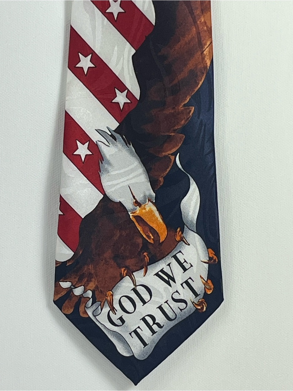 Patriotic Eagle Tie “God We Trust" Banner Stars and Stripes Fratello Hand Made